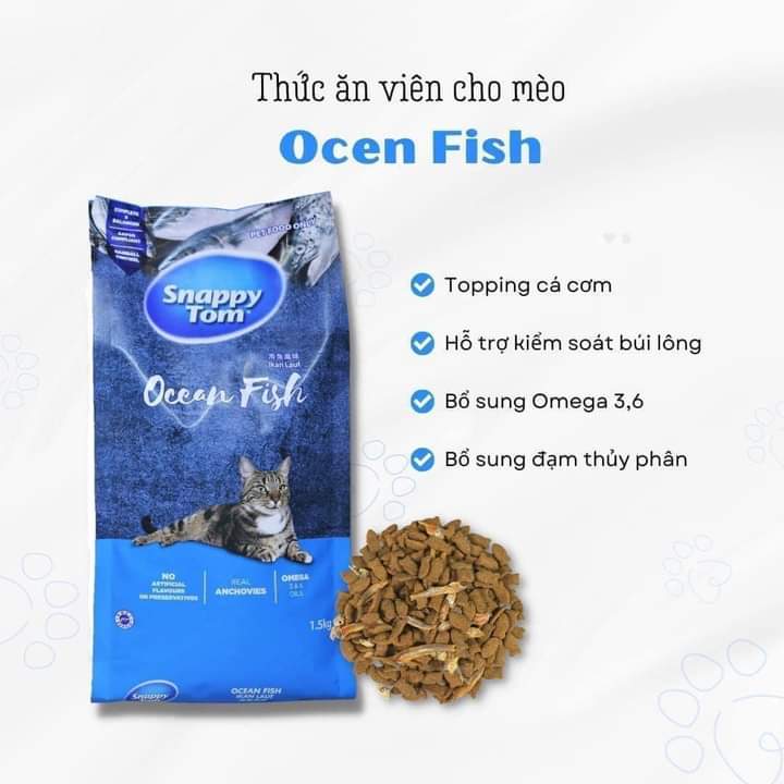 Thức ăn hạt cho mèo Snappy Tom mix cá cơm sấy - Túi 1.5kg