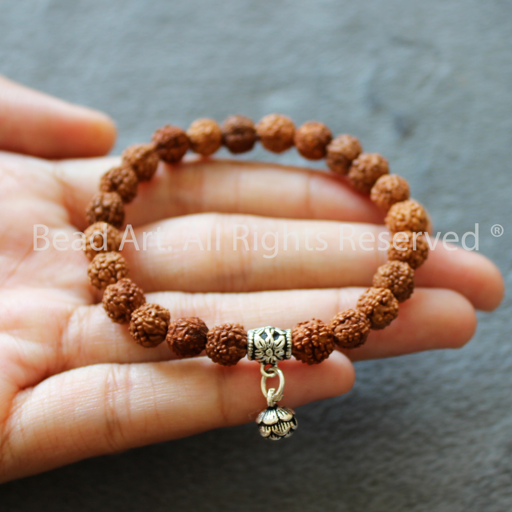Vòng tay hạt kim cang bồ đề rudraksha và hoa sen bạc 925, mệnh mộc, hoả, vòng tay phong thuỷ, chuỗi hạt - bead art