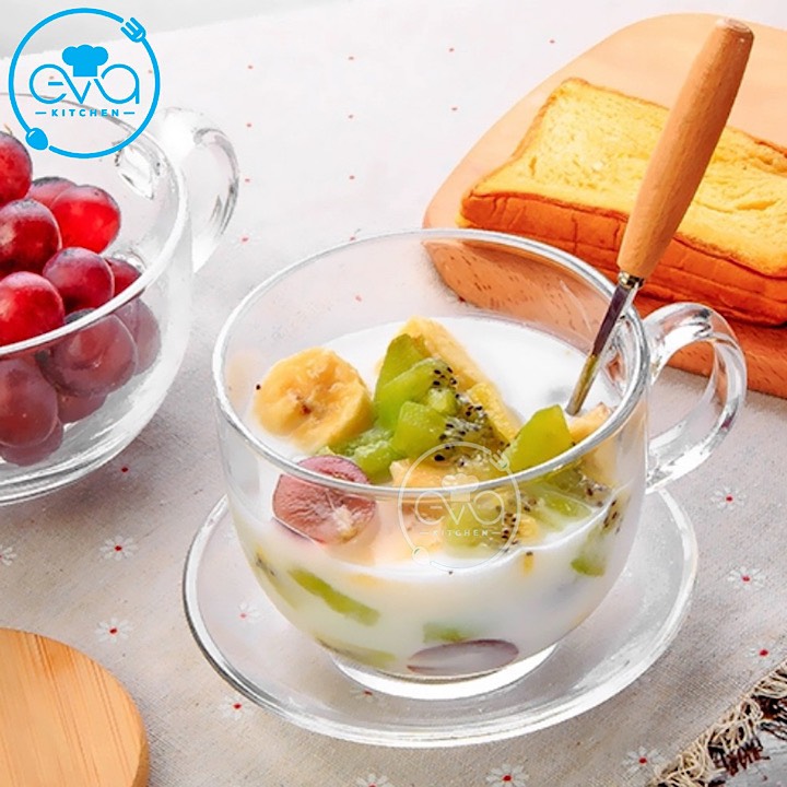 Bộ 4 Tách 4 Đĩa Thuỷ Tinh Chịu Nhiệt Cao Cấp