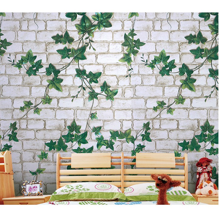 Cuộn 5M Giấy Dán Tường Trang Trí Đá Dây Leo Xanh Khổ Rộng 45Cm