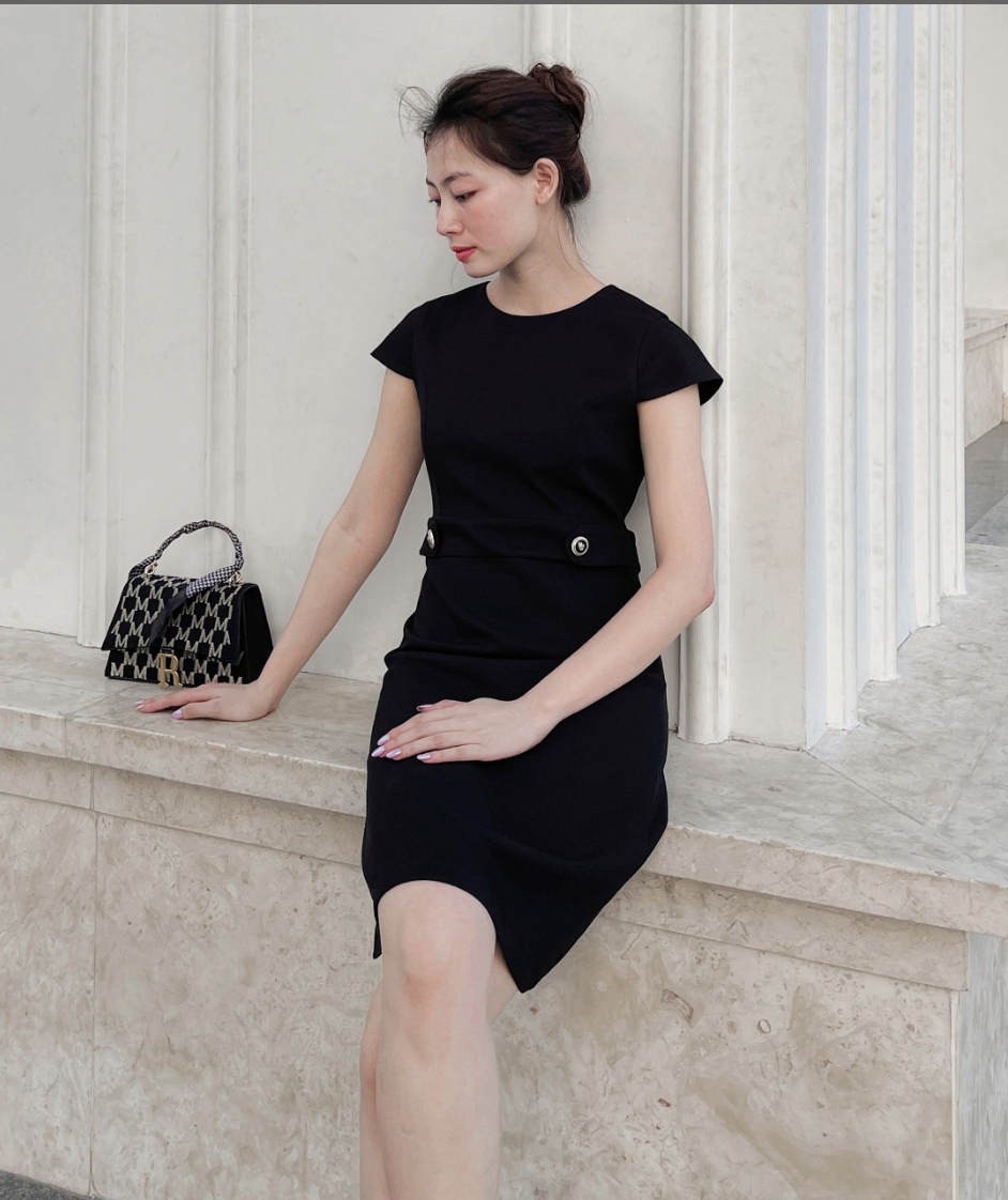 Đầm công sở tweed đen - YV LE & CO