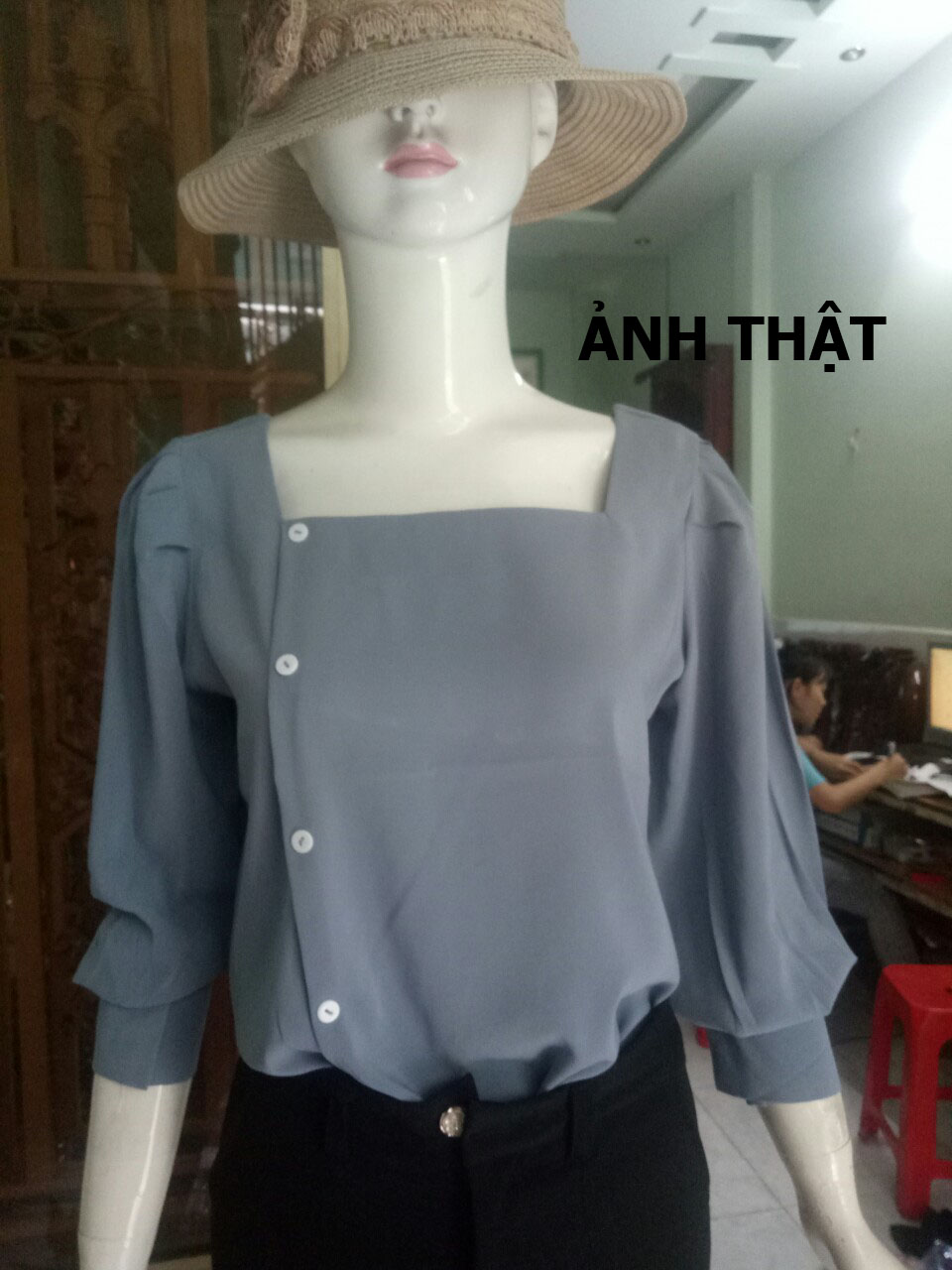 ÁO CỔ VUÔNG PHỐI NÚT Phong Cách Hàn Quốc Cực Hot