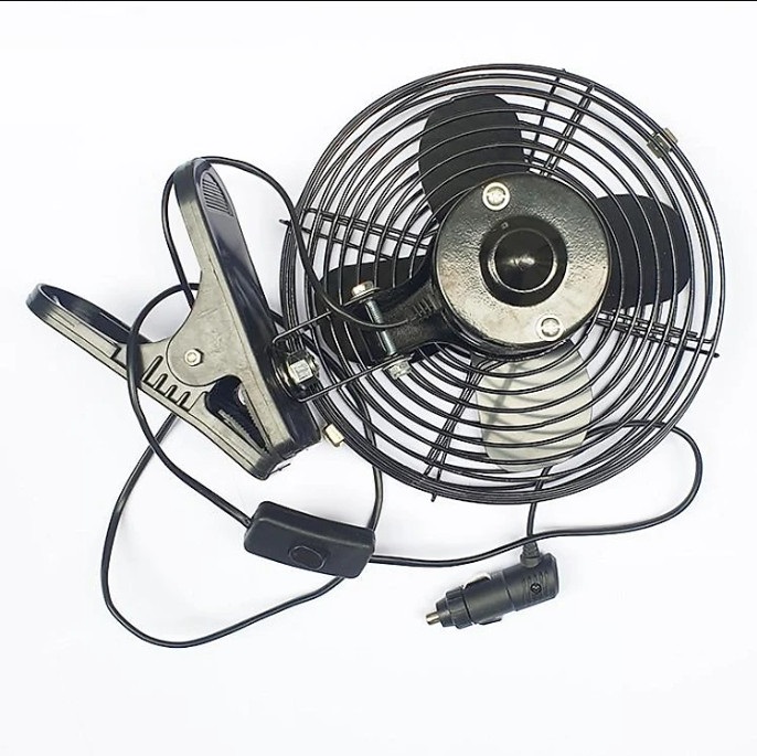 Quạt kẹp lồng sắt cánh sắt 22cm màu đen 12v hoặc 24v kẹp trên ô tô xe hơi