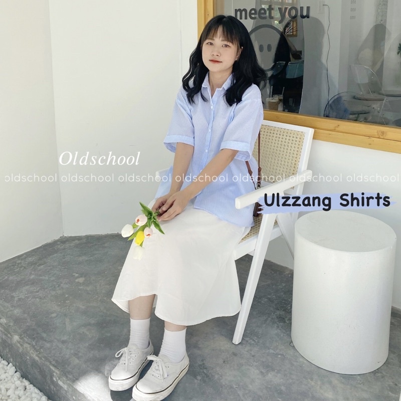 (Oldschoolcloth)SƠ MI KẺ NGẮN TAY ULZZANG (ẢNH THẬT)