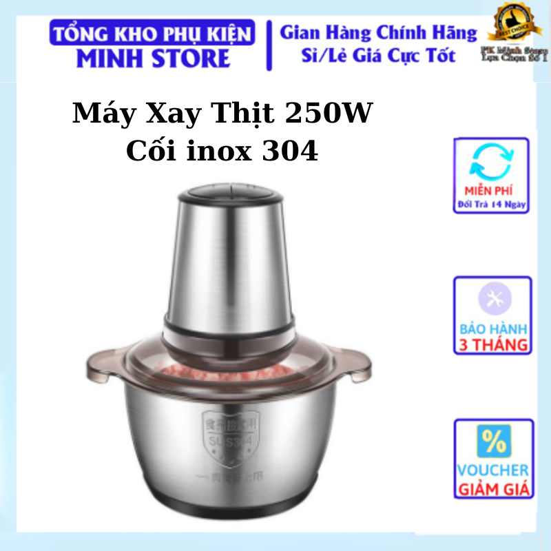 Máy Xay Thịt Đa Năng Cối Inox 304 , Công suất 250W - Dung tích 2L - Xay thịt Vịt vàng , Máy xay sinh tố Máy xay tỏi ớt Máy xay thức ăn dặm cho bé . Bảo hành 1 Năm