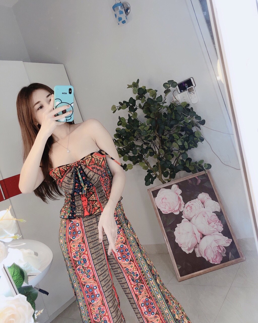 Set thổ cẩm hai dây đính nơ+ ảnh thật