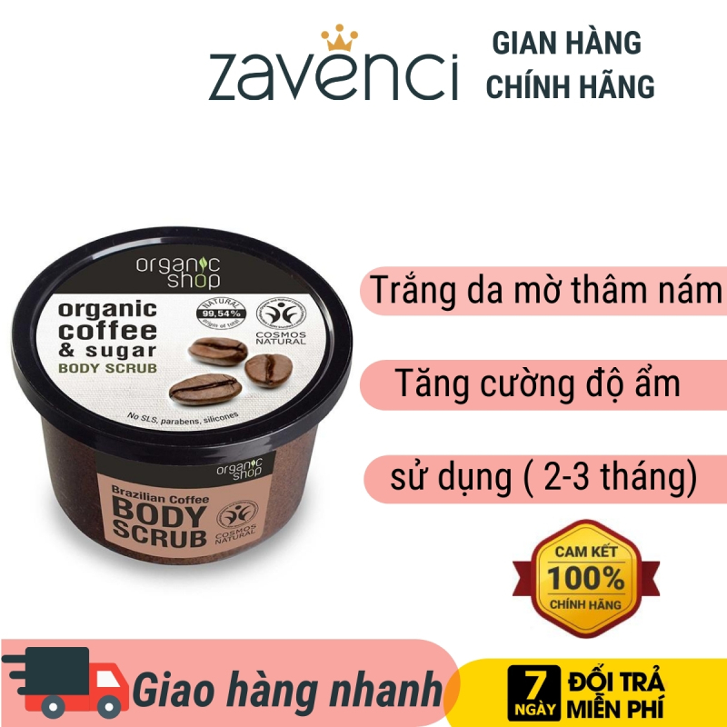 Muối tẩy tế bào chết organic zavenci giúp tái tạo da và giúp da mềm mại đàn hồi, muối khoáng làm sạch da và lỗ chân lông mềm mại,dịu dàng mùi thơm thanh thoát trên da Tinh dầu Cafe giúp nuôi dưỡng da (250ml)