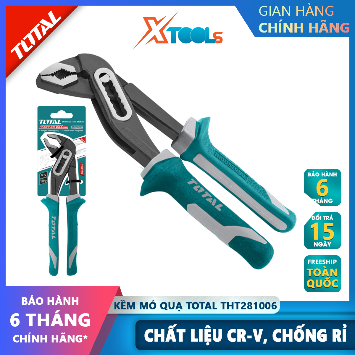 Total tht281006 groove plier instruments 25x10x5cm anti-rust 1000V insulated fine grip supports cutting, hard grip parts-xsafe