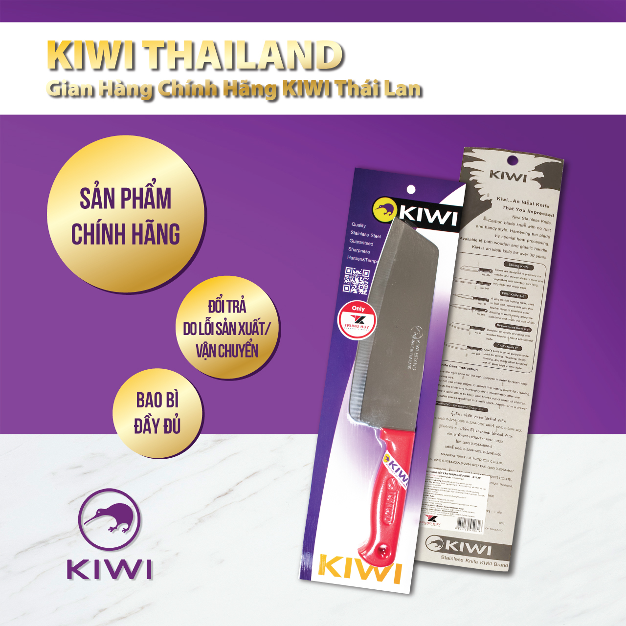 Dao nhà bếp Java 9" cán nhựa đỏ Kiwi Thái Lan - R479
