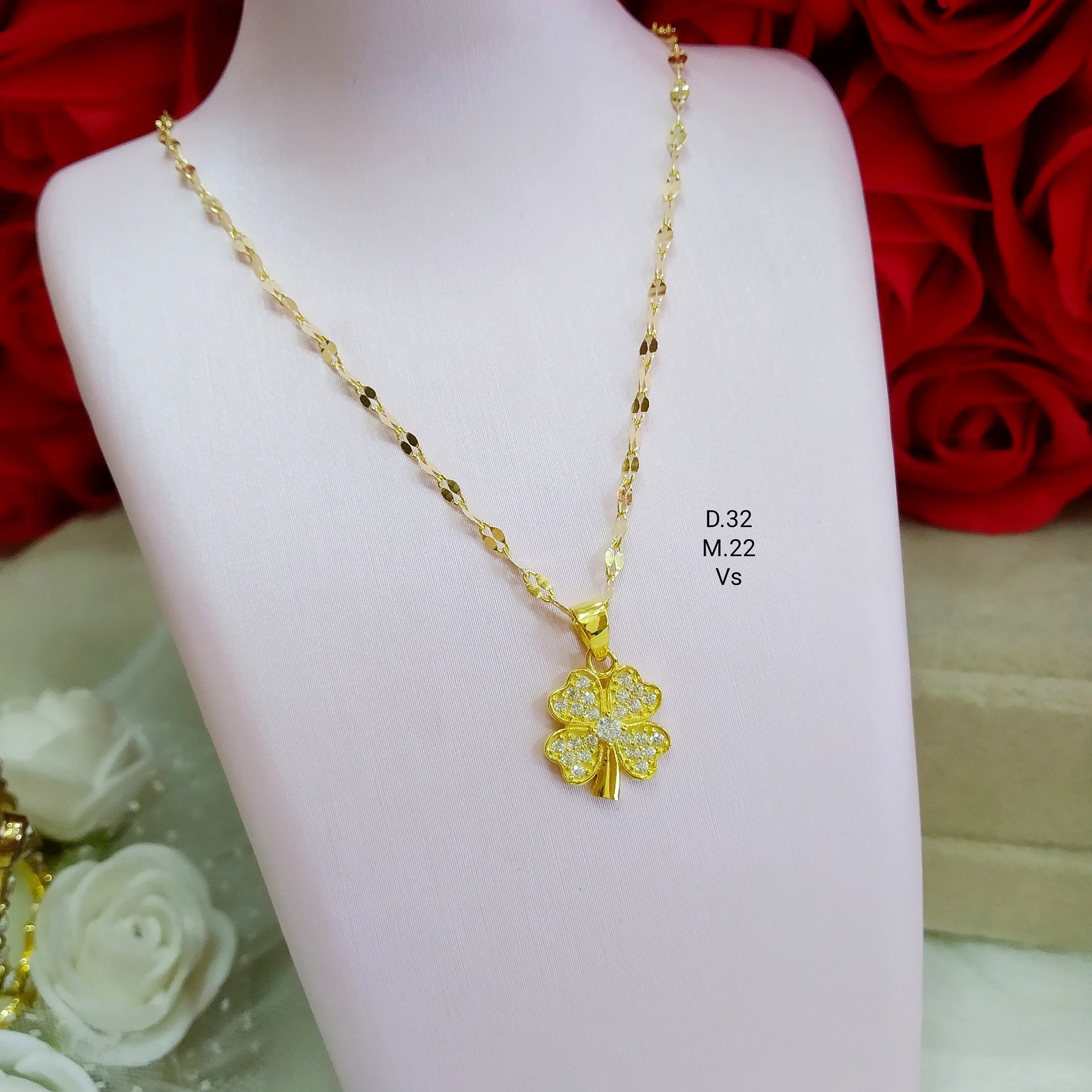 [Hoàn tiền 20%] Dây chuyền nữ vàng tây mặt cỏ 4 lá MS54d