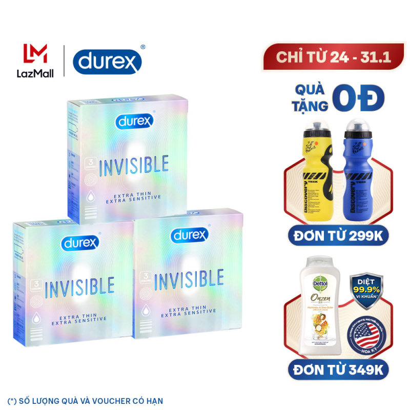 Combo 3 bao cao su siêu mỏng Durex Invisible Extra Thin Extra Sensitive hộp 3 bao - 3 hộp 9 bao nhập khẩu