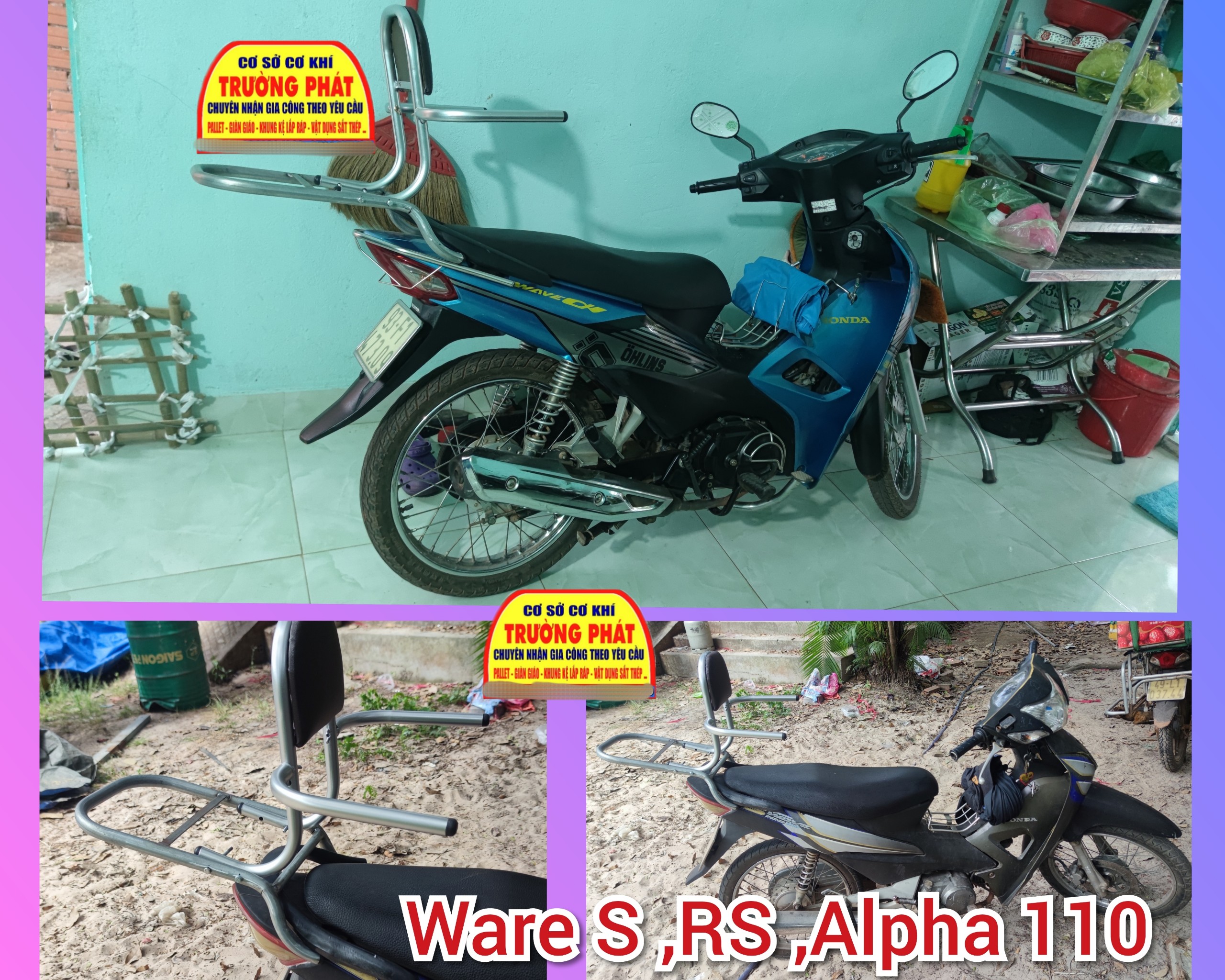 ( tặng lót tay) baga phượt có đệm tựa lưng,cho xe Wave Alpha 110,ware S, Ware RS,