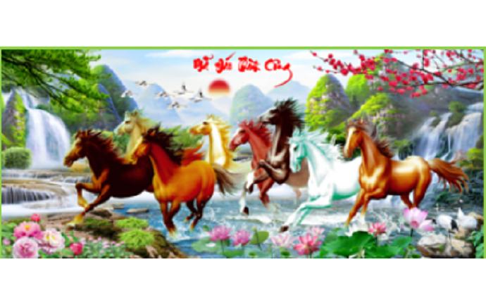 Tranh thêu chữ thập Mã đá thành công X8220