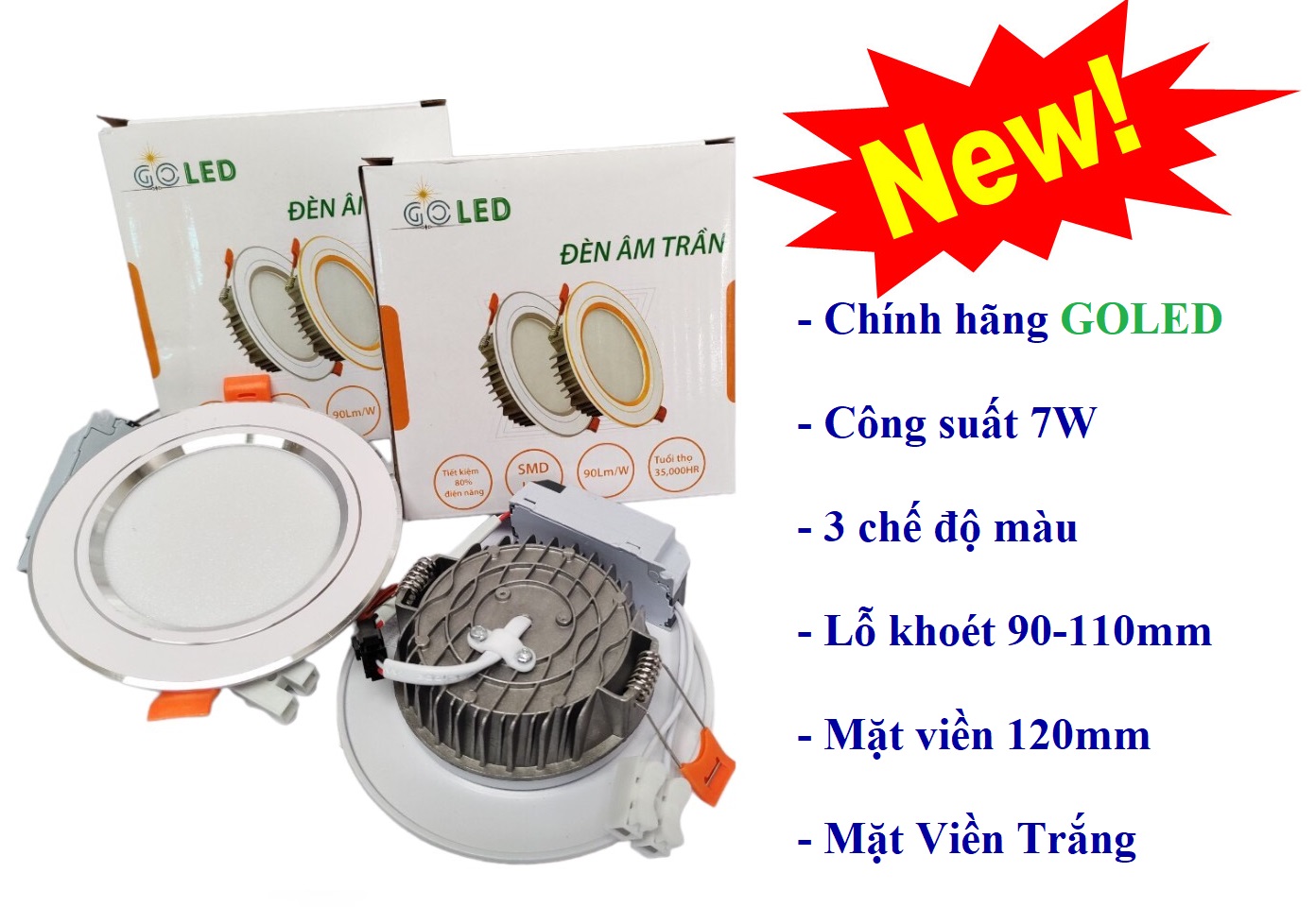 Đèn âm trần 9w,7w LED cao cấp 3 chế độ màu