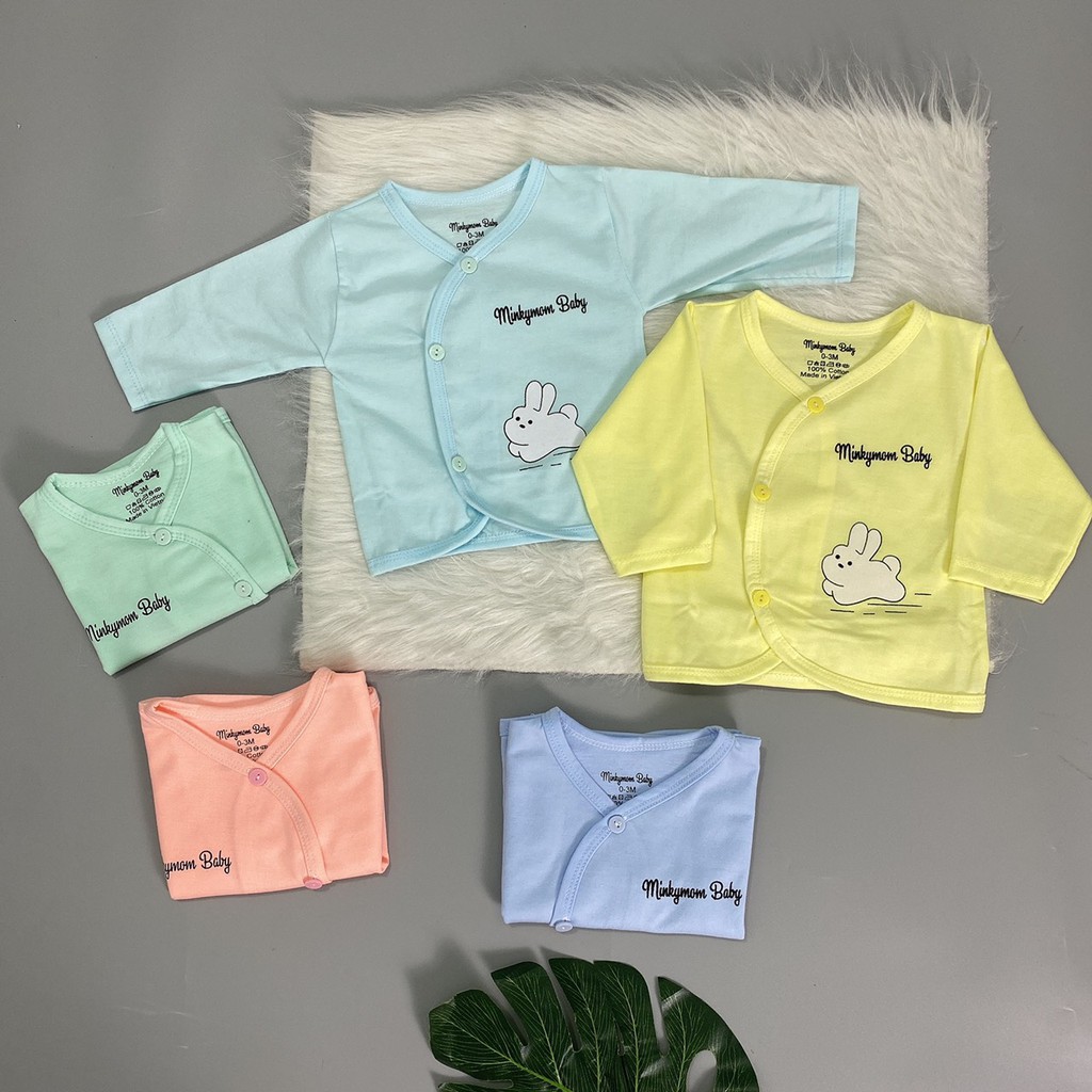 Áo dài tay Minky thỏ sơ sinh cổ tim cài chéo