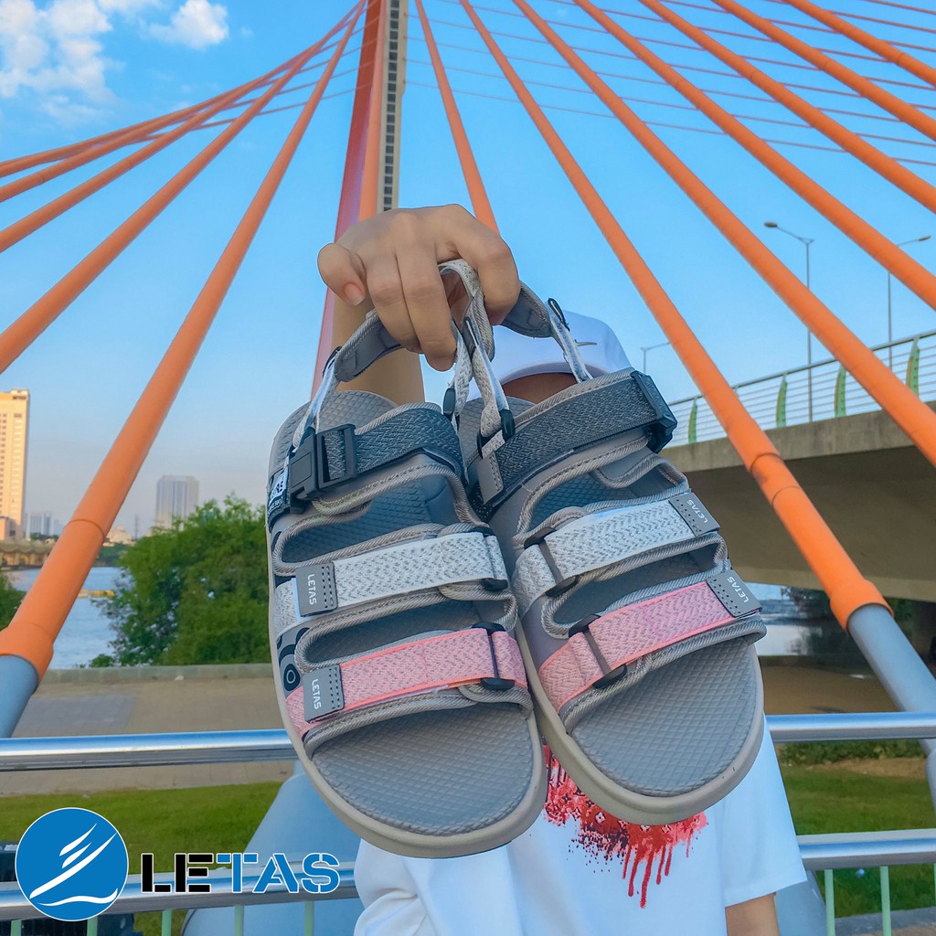 Sandal Nữ Phản Quang Letas D714 Trắng Hồng Ghi