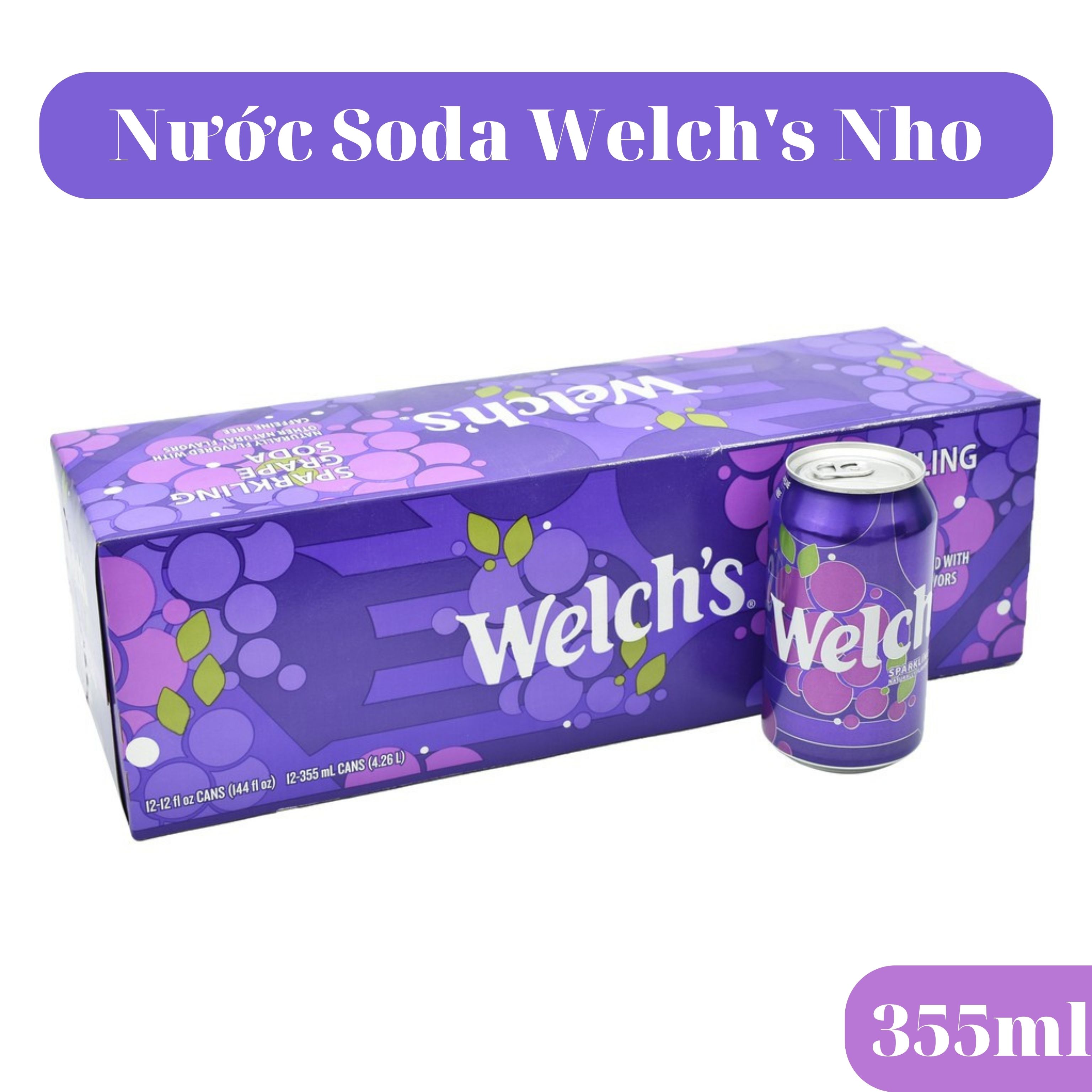 Thùng 12 lon nước ngọt Welch's vị nho 355ml