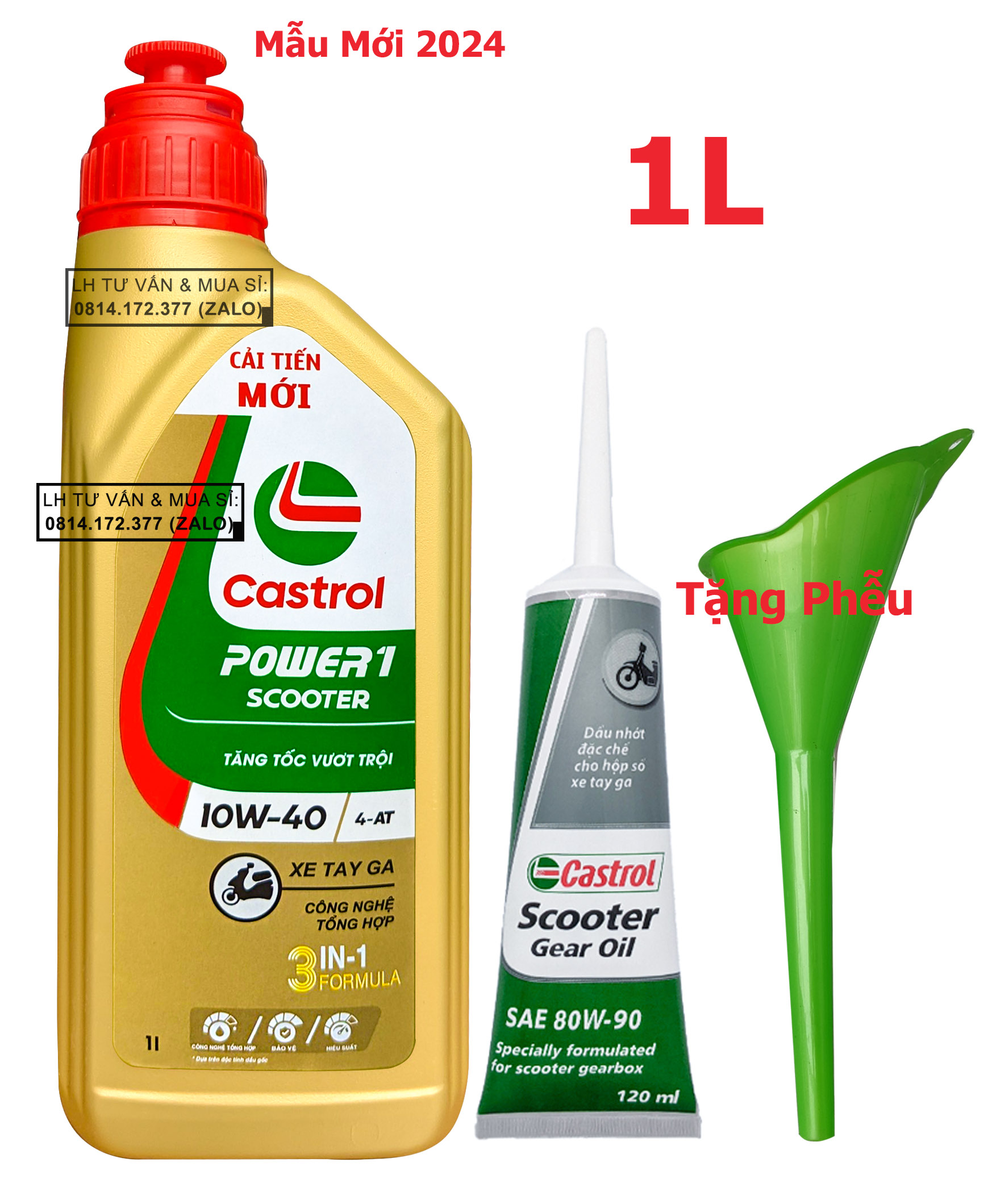 Combo 1l nhớt tay ga castrol power-1 scooter 10w40 1.000ml + nhớt lap castrol 120ml