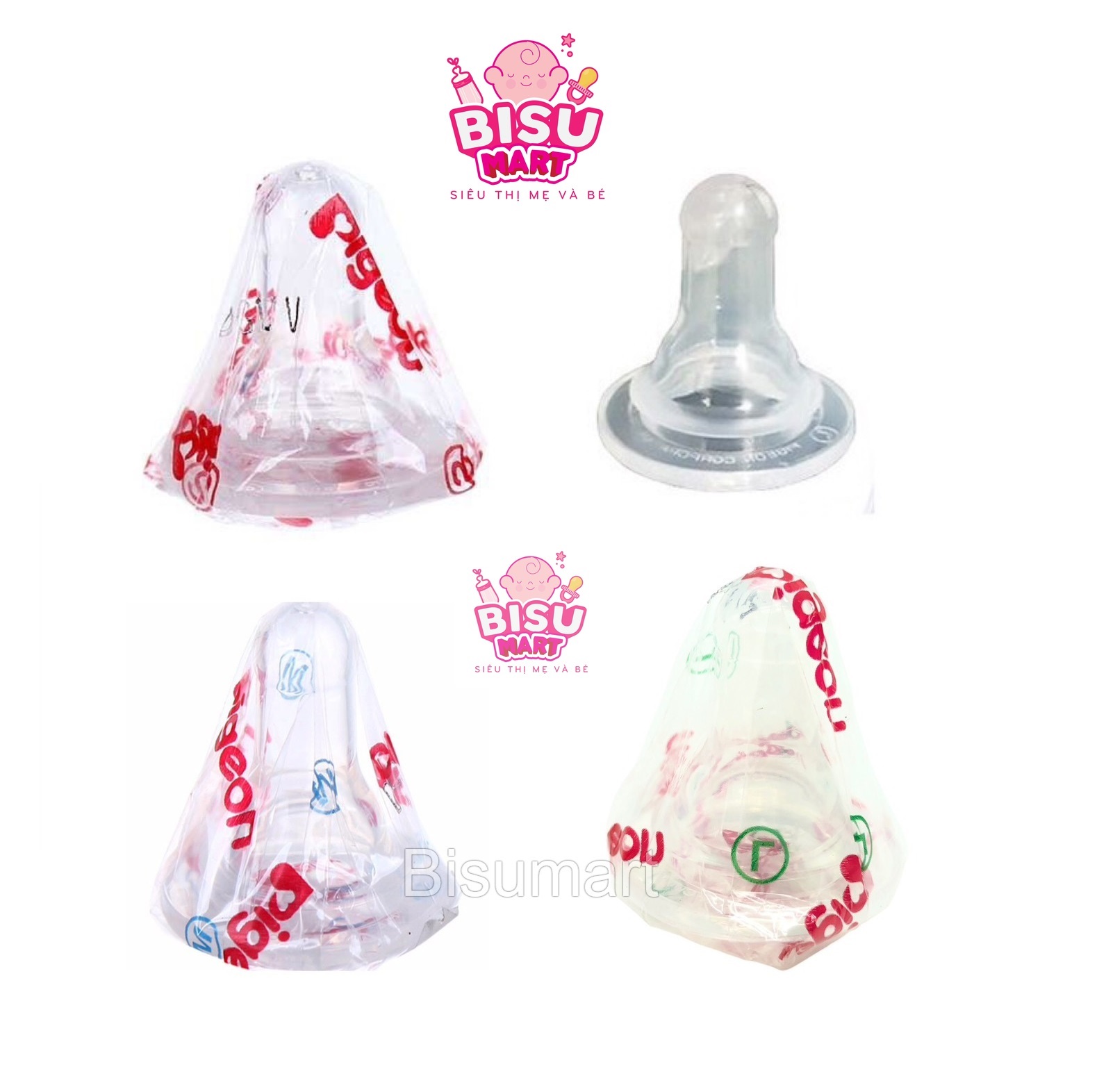 Núm Vú cổ hẹp Silicone Siêu Mềm Pi.geon (Đủ Size)