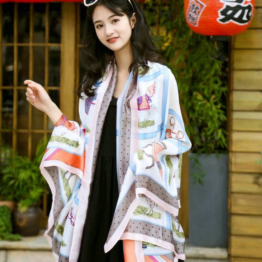 Mô phỏng khăn lụa phụ nữ chống nắng bằng khăn biển mới Khăn Lụa Satin in Khăn lụa bãi biển mỏng