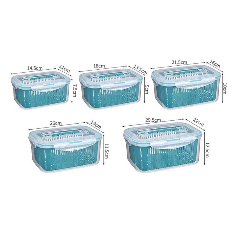 Sét 5 Hộp Đựng Thực Phẩm Có Nắp Đậy Cao Cấp - Khay Nhựa Để Tủ Lạnh Kèm Rổ Ráo Nước Bảo Quản Thức Ăn Tiện Dụng Thông Minh