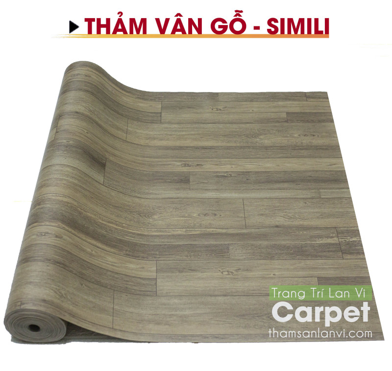 Thảm nhựa simili trải sàn nhà - vân gỗ xám nâu (gray brown) nhám - khổ 1m