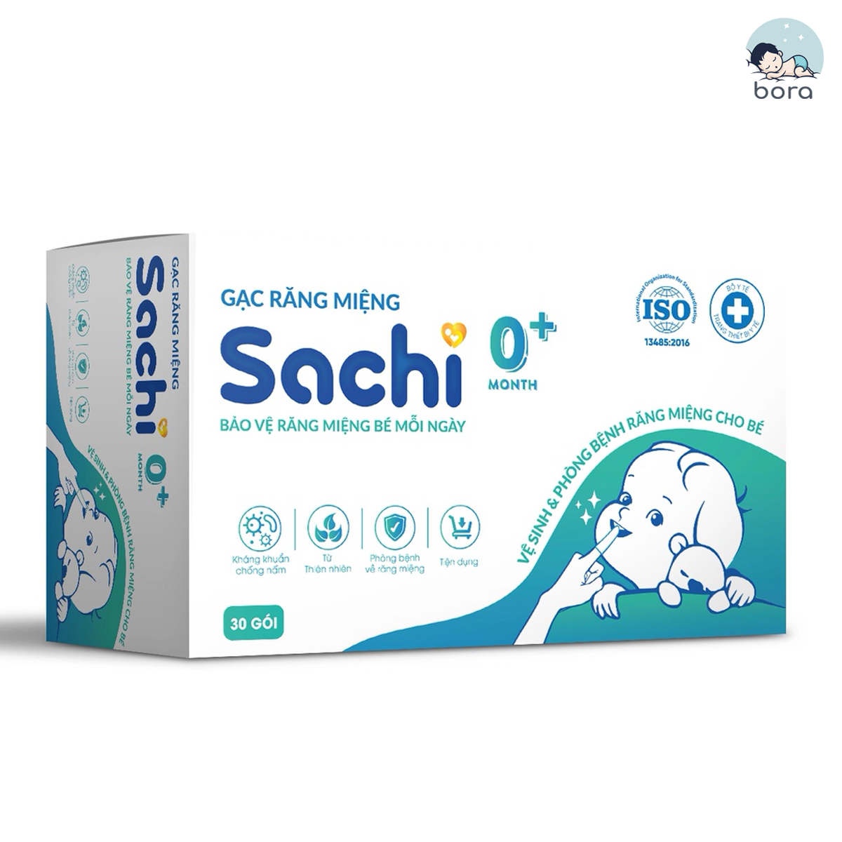 Gạc rơ lưỡi Sachi chiết xuất Lá hẹ, Lô hội, Cúc La mã vệ sinh răng miệng an toàn cho bé 0m+ [Hộp 30 gói]