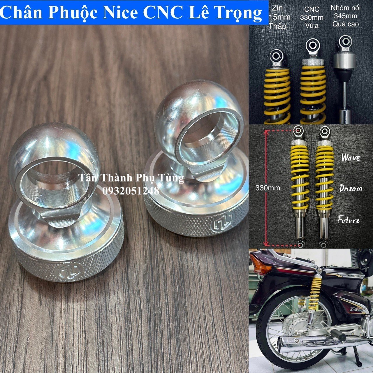 Chân phuộc Nice CNC nguyên khối chuẩn size zin 330mm- Lê Trọng đồchơixe