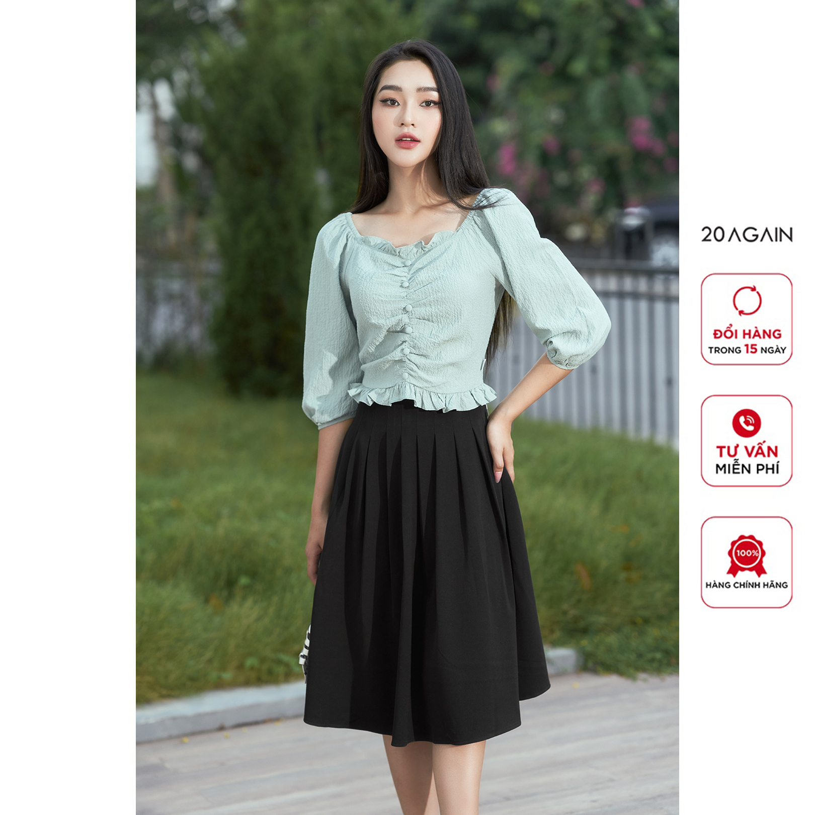 Chân váy xếp ly 20Again, thiết kế basic, nhẹ nhàng JXA2502