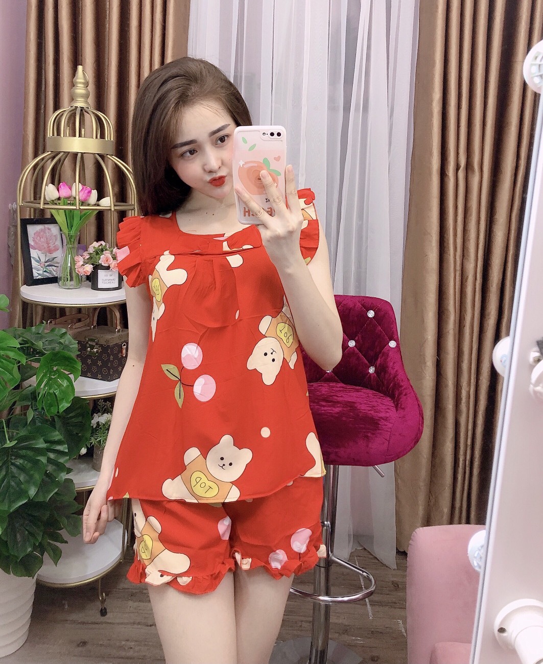 ĐỒ BỘ LỤA ĐÙI MẶC NHÀ HỌA TIẾT HÌNH THÚ DỄ THƯƠNG (ẢNH THẬT) CÓ SIZE 40-70KG - LUA08