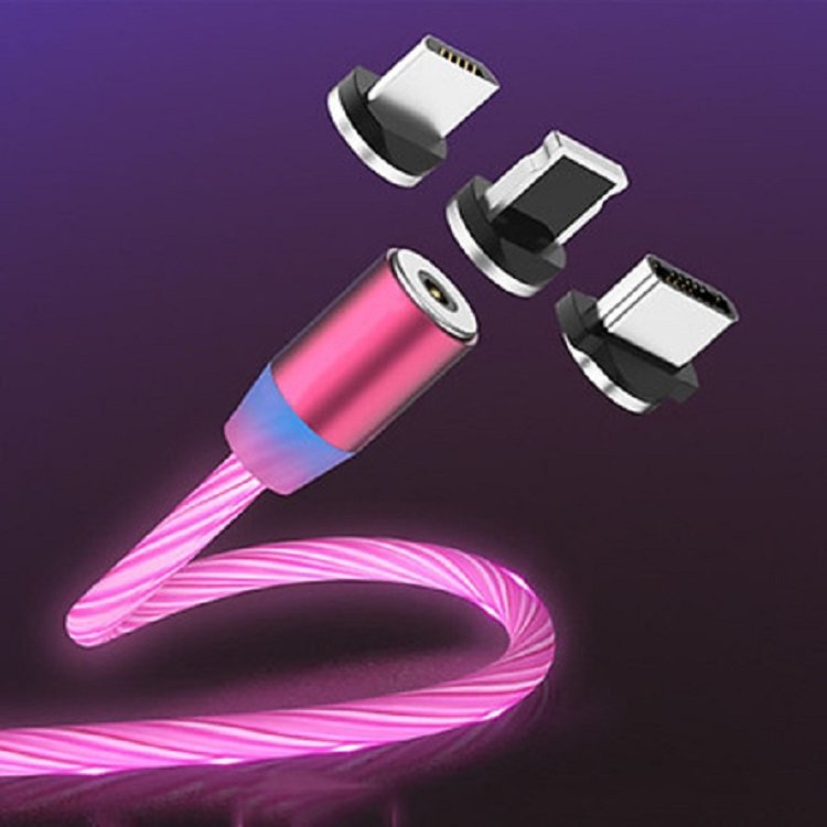 Dây cáp sạc đa năng nam châm có đèn led phát sáng sạc siêu nhanh 2.1a gồm 3 đầu từ tính lightning, type-c, micro usb