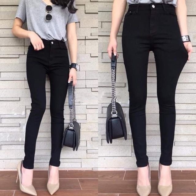 [ Bigsize 60~90kg] Quần Jeans Đen Tuyền lưng cao co dãn
