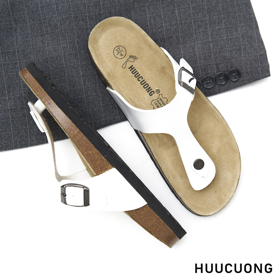 Dép đế trấu nữ kẹp ngón trắng da pu