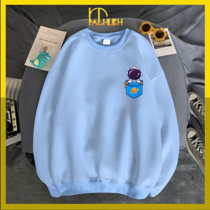 [Hoàn Tiền 15%] Áo sweater in logo phi hành gia bên ngực, vải nỉ