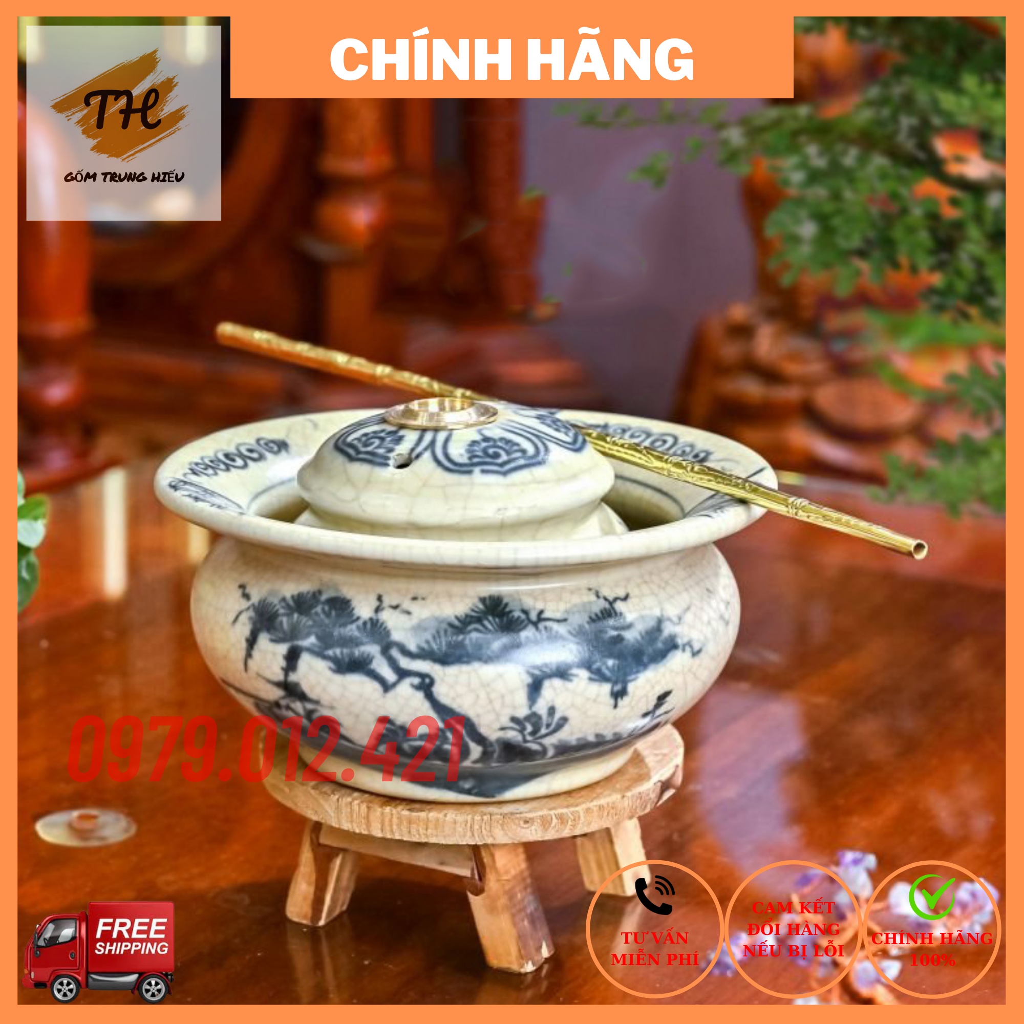 Bát gốm men lam Bát Tràng