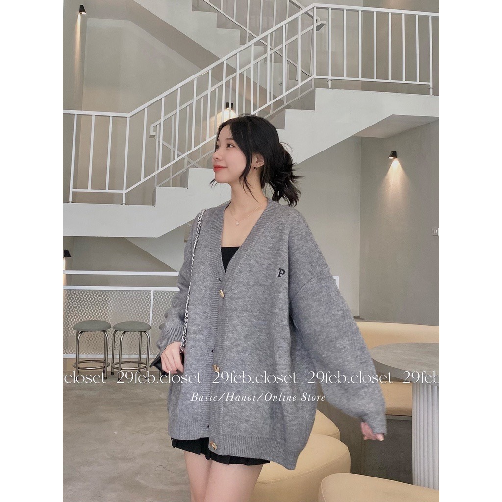 Áo khoác cardigan oversize thêu chữ P, mặc đôi nam nữ chất dày dặn mã CadiganchuP502_P5K1.2