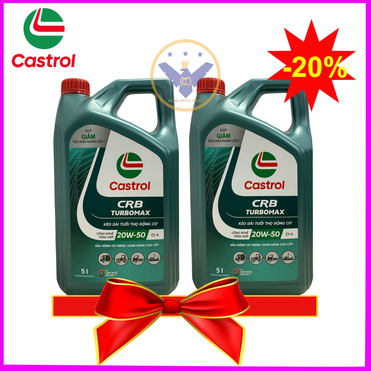 COMBO 2 Dầu nhớt ô tô Castrol CRB Turbomax 20W-50 can 5L API CI-4