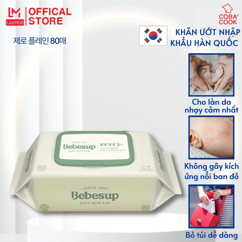Khăn giấy ướt không mùi cho da nhạy cảm 80 tờ- Zero 80