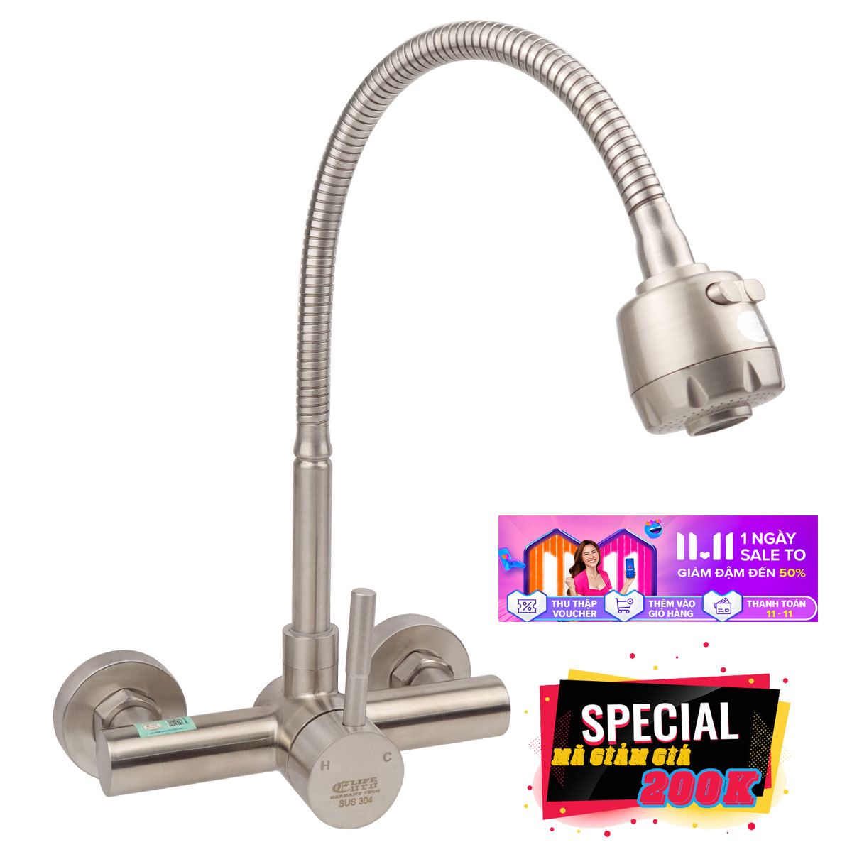 Eurolife SUS 304 wall kitchen mixer faucet EL-T017AT
