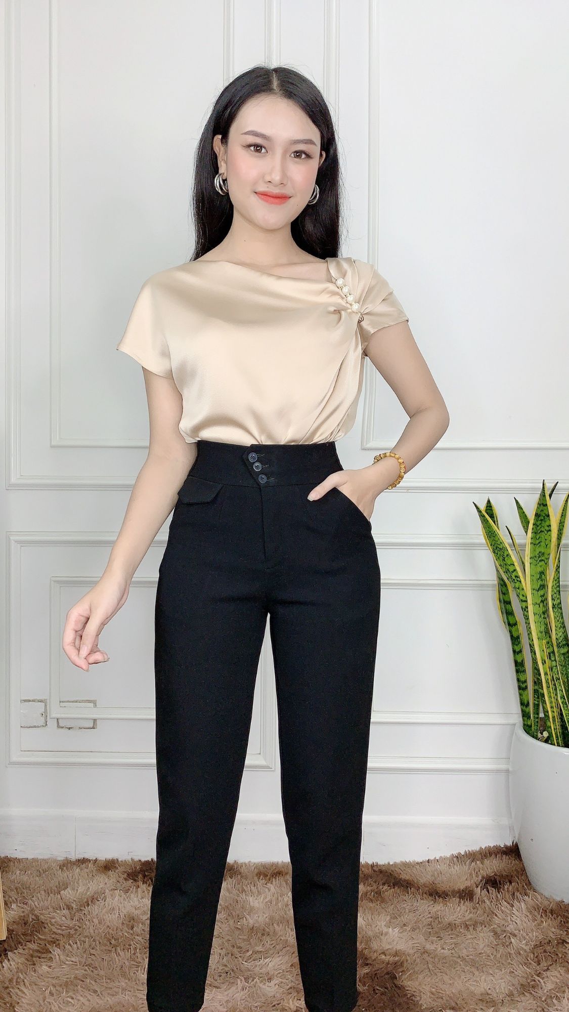 áo lụa đính ngọc - áo kiểu nữ