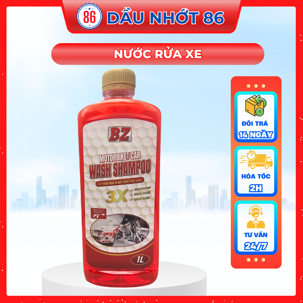 Nước rửa xe,xà bông BZ GLOSS SHAMPOO 1L tặng khăn Microfiber