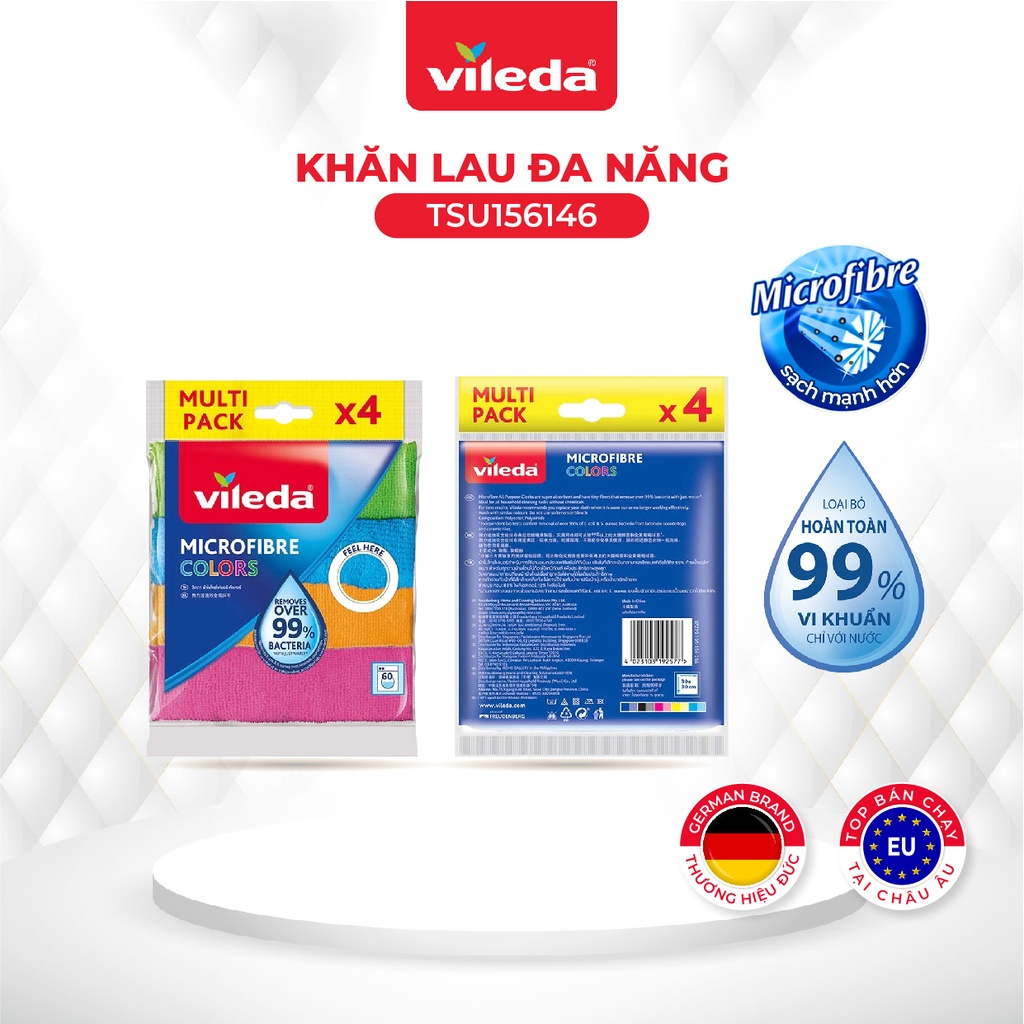 Set 4 khăn lau đa năng vileda 4023103192577 size 30x30cm hàng đức - 4 màu khác nhau