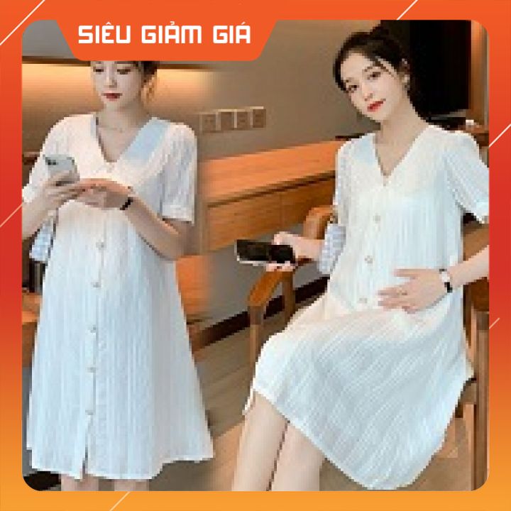 Đầm bầu sơ mi baby doll thời trang cho mẹ bầu-váy bầu cao cấp