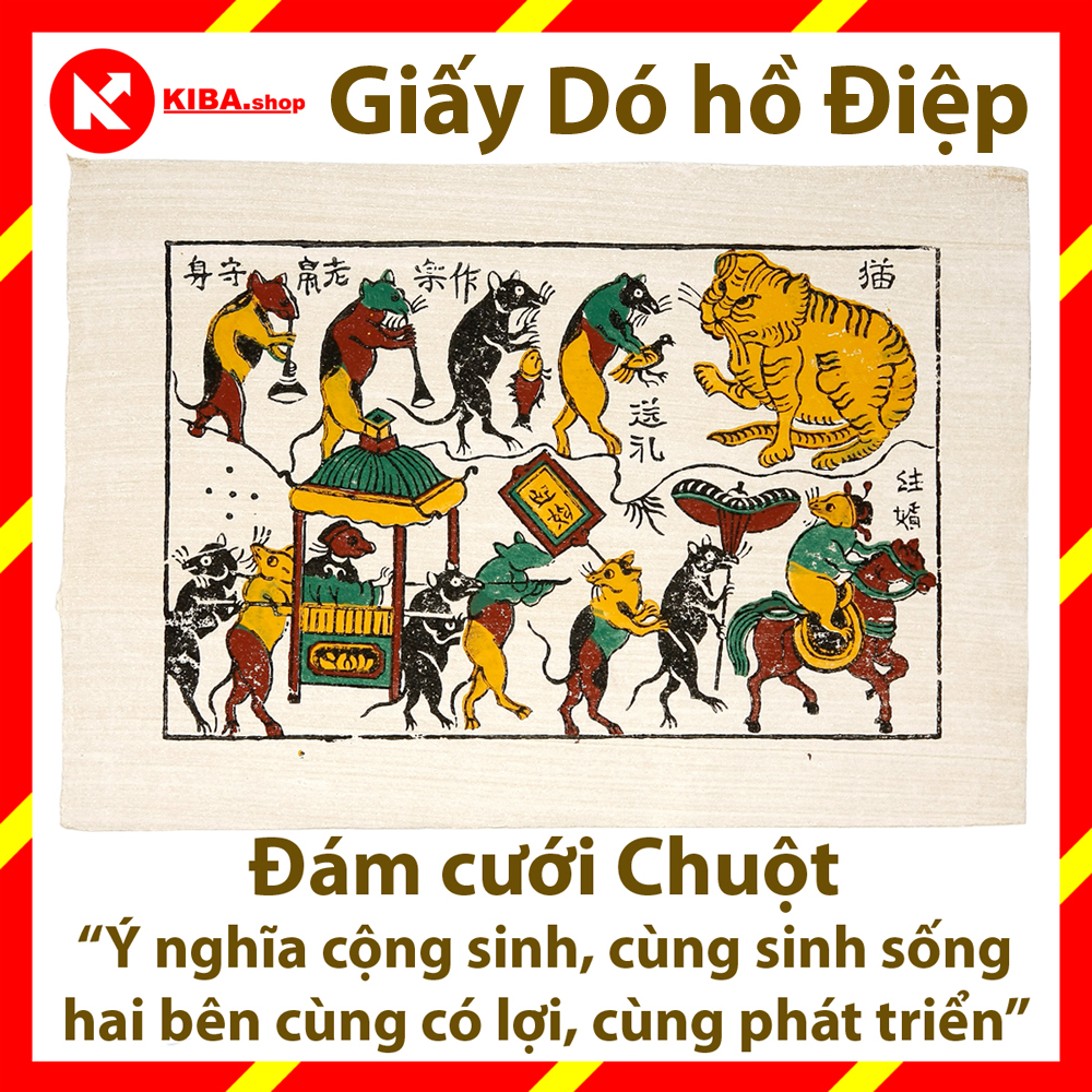 Tranh Đông Hồ - Bức Đám cưới chuột - không kèm khung tranh (kích thước 26x37) Dong Ho folk paintings - Viet Nam national cultural heritage