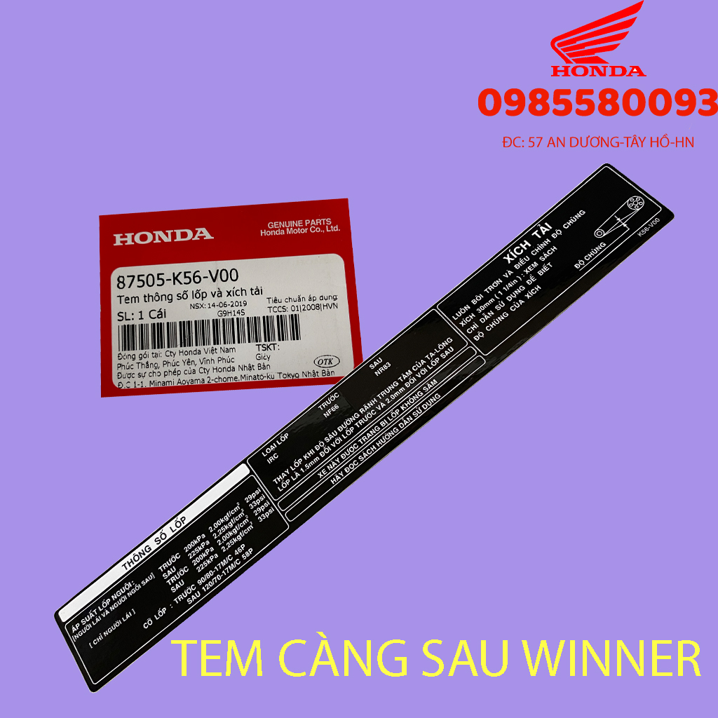 Tem Thông Số Lốp Xe Winner