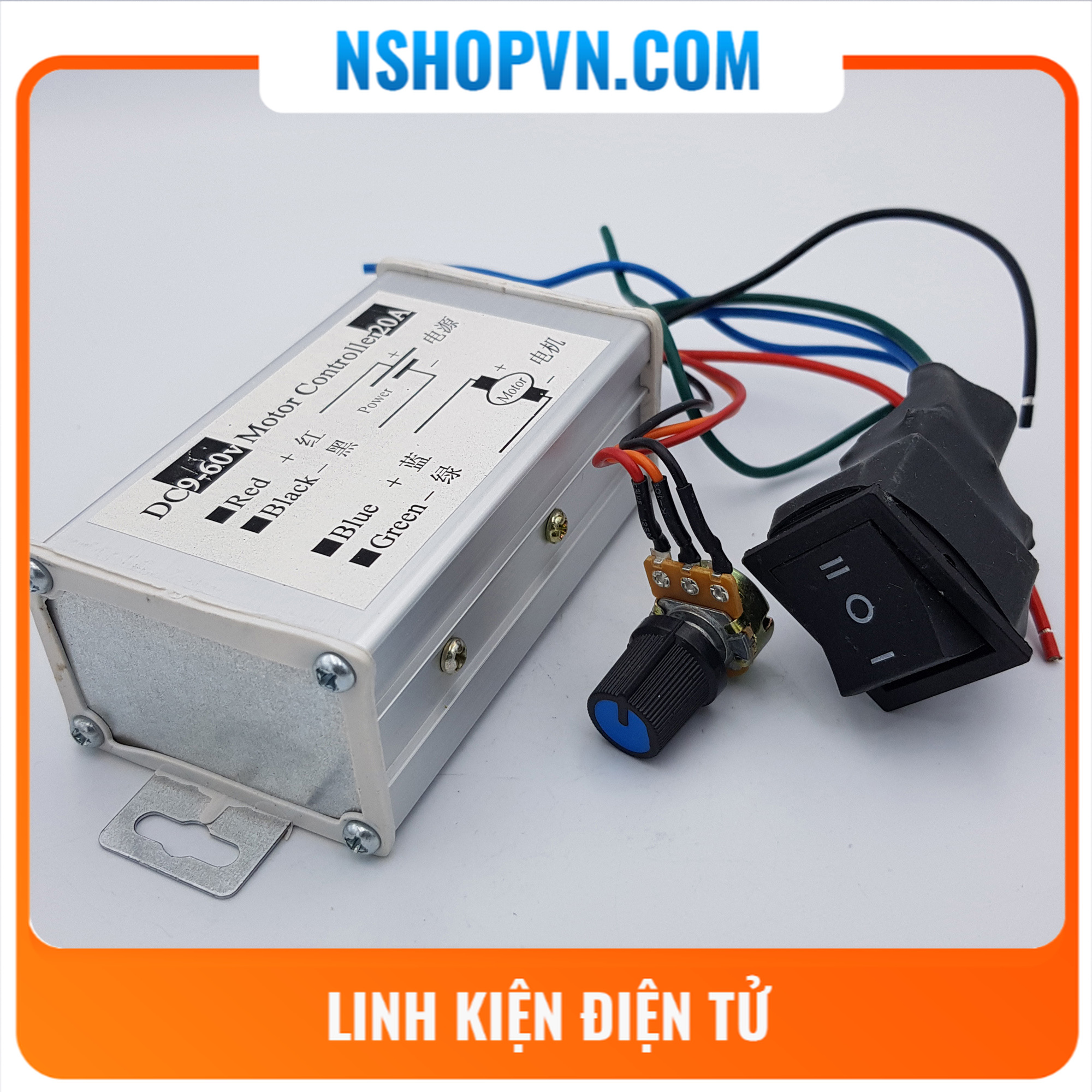 Bộ điều khiển tốc độ động cơ DC 20A có đảo chiều - vỏ nhôm