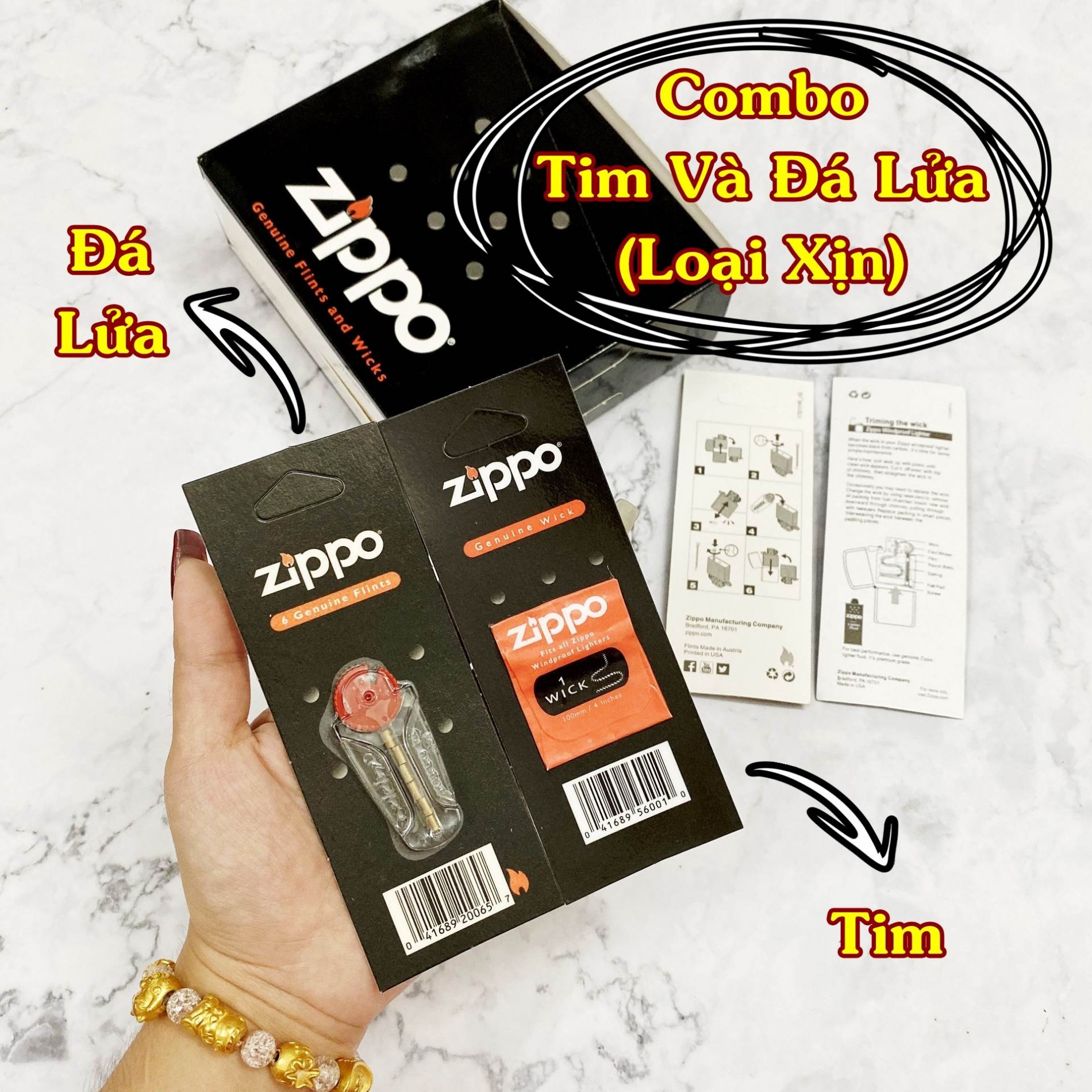 COMBO Tim Và Đá Lửa Thay Zippo, Bấc Và Đá Zippo Mỹ Loại Xịn..