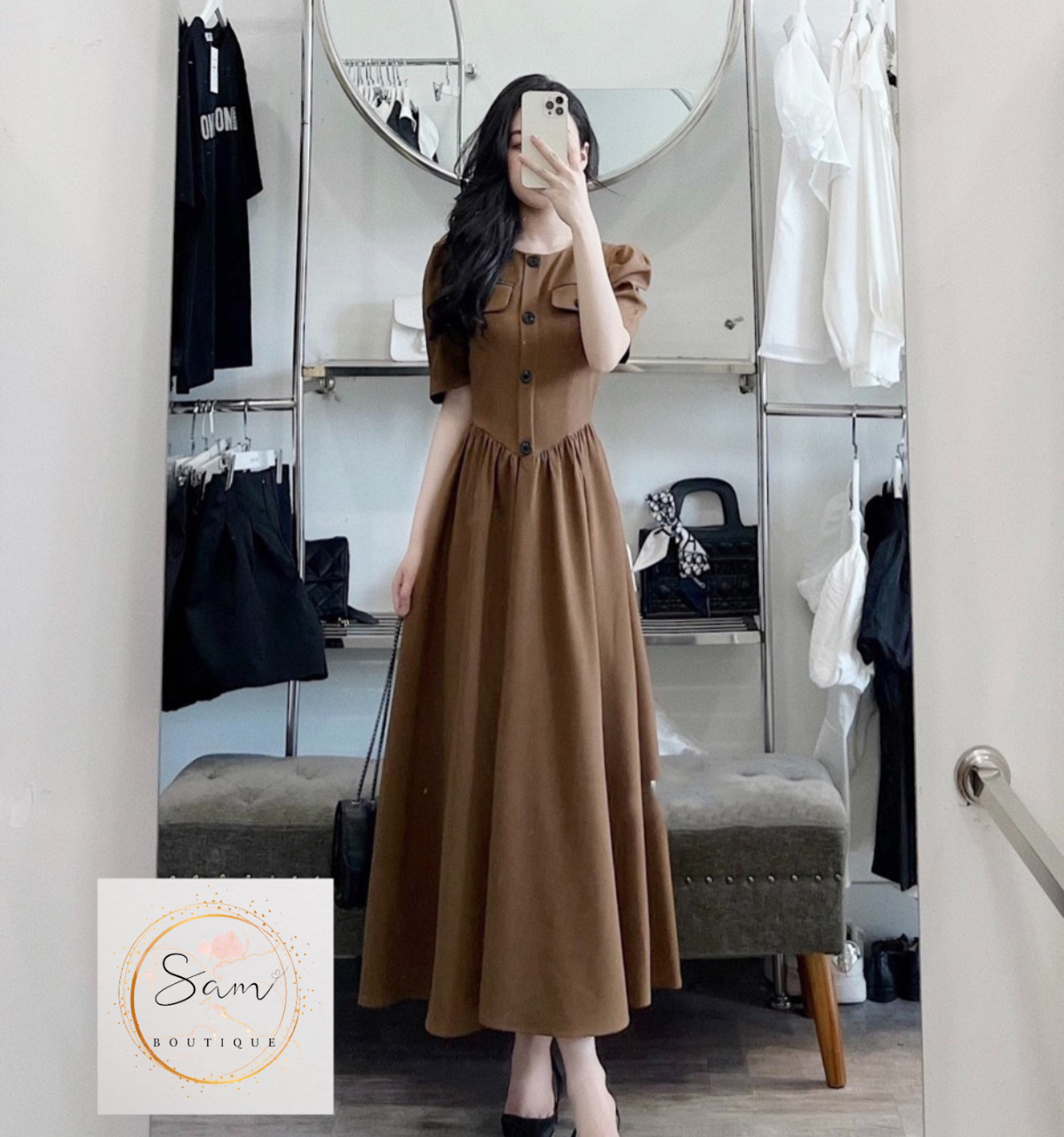 [SIÊU SALE] Đầm Tay Phồng Phối Nút Công Sở CS01