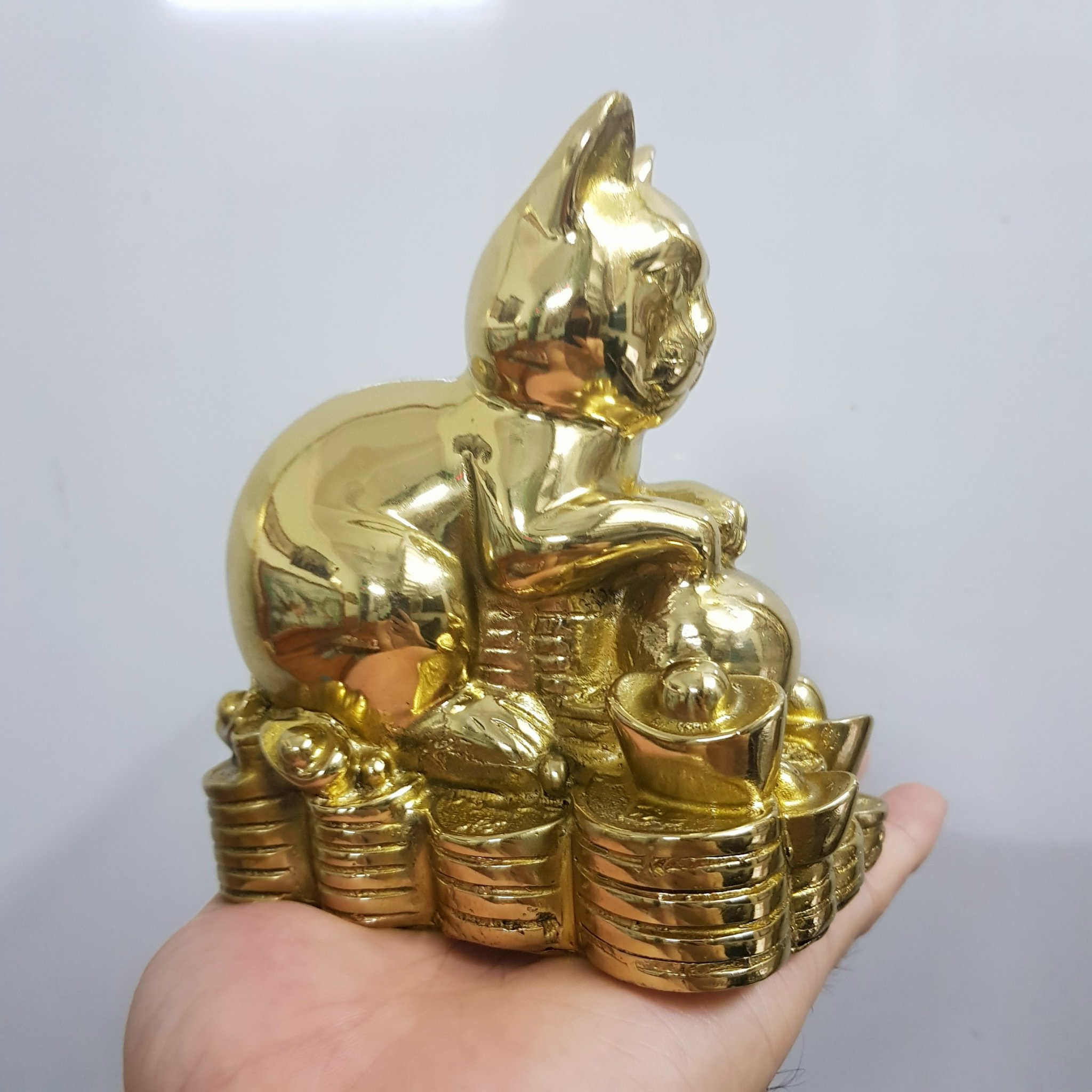 Tượng mèo kim tiền bằng đồng MS34