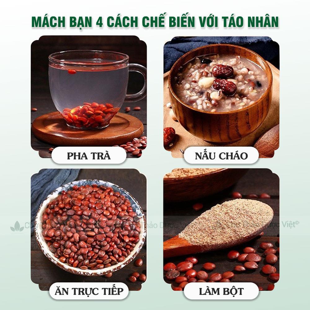 Táo nhân 100g, đã làm sạch sao thơm, hỗ trợ dưỡng tâm, an thần, cải thiện trí nhớ, mất ngủ